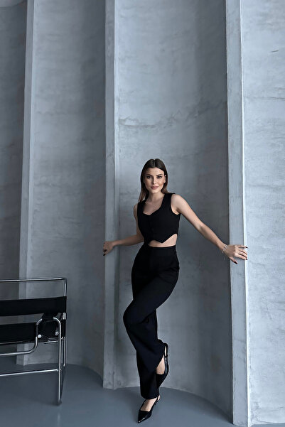 Diviny Buttoned Vest Palazzo Pants Set