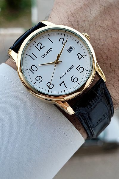 Casio Men's Wristwatch with Case Gold Cord Black Color 2 Years Warranty