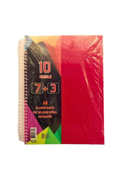 Glanart A4 Size 7+3 Bookmarked Notebook Tutoring Notebook (7 Squares 3 Lines) 250 Sheets 10 Sections Udep Red