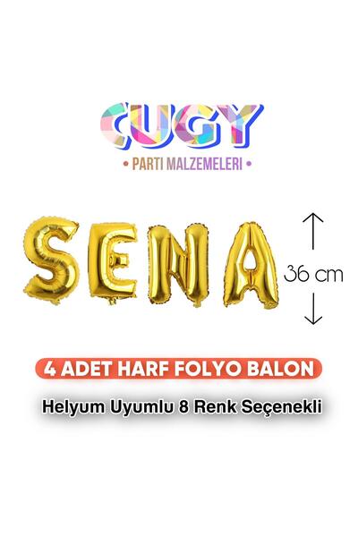 CUGY ÖZEL İSİM  4 HARF FOLYO BALON 8 RENK SEÇENEKLİ DOGUM GÜNÜ SÜSÜ