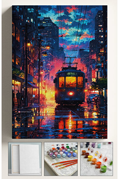 Akihabara Sayılarla Boyama Tuval Seti Fırça Boya Dahil (Çıtalı) 40x50 CM - JA...