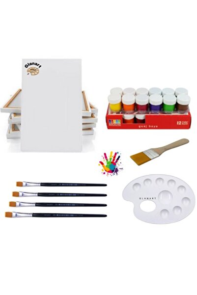 Glanart 12 renk guaj boya seti 25x35 tuval ipek fırça seti 12x20 ml