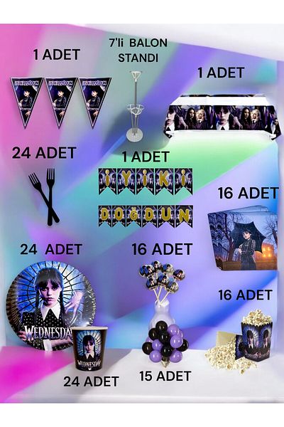 VibeHome Pack of 24 People Wednesday Theme 2XL - Birthday Party and Fun Events