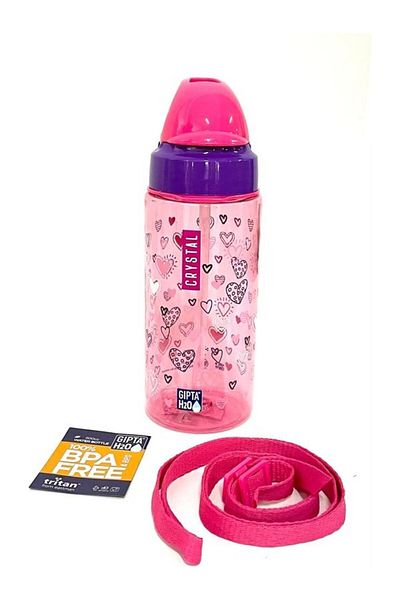 Gıpta Pink Crystal Tritan Patterned Water Bottle with Straw 500 ml