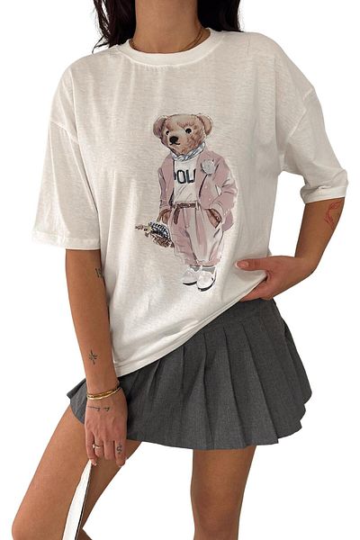 Moda Amore Μπλουζάκι με στάμπα μεγάλου μεγέθους Crew Neck Teddy Bear 555