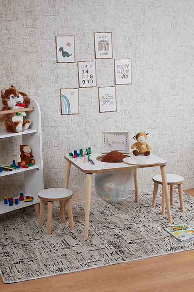 Çocuk Aktivite Masası, Montessori Çalışma Masa Sandalye Takımı Sepetli Etkinlik Masası yaz-sil Yüzey