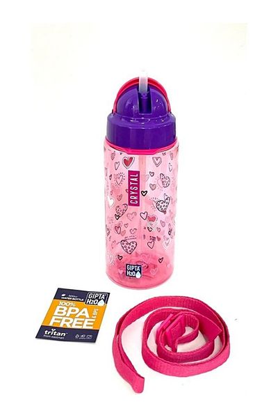 Gıpta Pink Crystal Tritan Patterned Water Bottle with Straw 500 ml