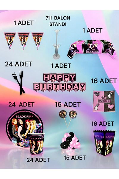 VibeHome Blacpink Themed 2XL Pack for 24 People - Birthday Party & Fun Events