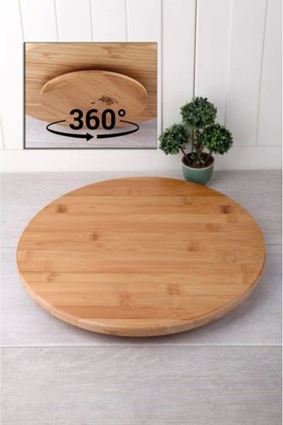 BALSA Pizza Serving Presentation Plate with Bamboo Rotating Stand 32 cm
