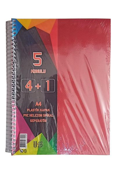 Glanart A4 Size - Red Notebook with 4+1 Bookmarks (4 Checks and 1 Lines) Leaf Udep