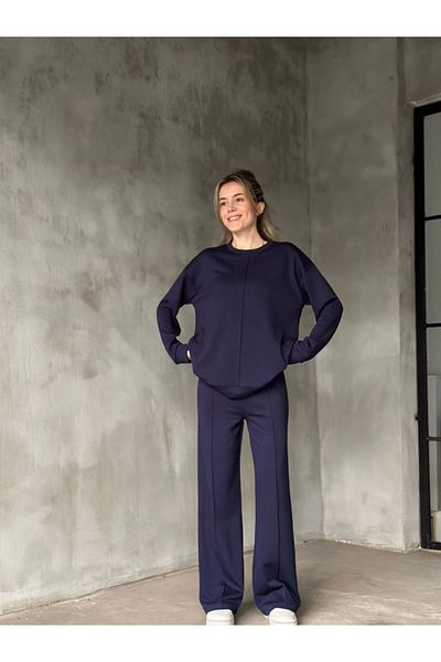 leyla sanat sanata yeni bir bakış açısı Leyla Sanat a New Perspective on Art Osy Modal Soft Texture Fabric Crew Neck Suit- Navy Blue