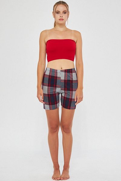 Oyga Pantaloni scurți de pijama sezonieri cu model în carouri bordeaux, cu talie elastică