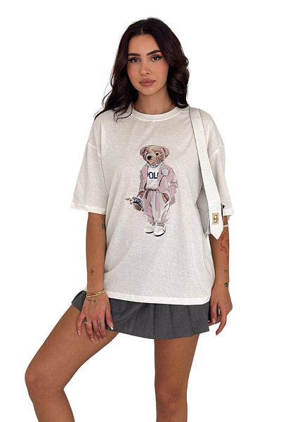 Moda Amore Μπλουζάκι με στάμπα μεγάλου μεγέθους Crew Neck Teddy Bear 555