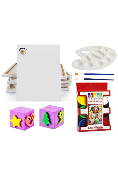 Glanart çocuklar için 25x35 tuval + parmak boyası ,baskı , palet ve ipek fırça seti