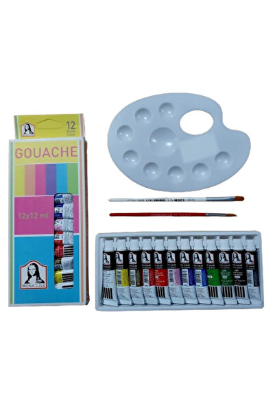 Glanart 12 renk guaj boya seti ipek fırçalı oval paletli 12x12 ml