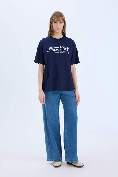 DeFacto New Season Oversize Wide Fit Crew Neck Printed Short Sleeve T-Shirt