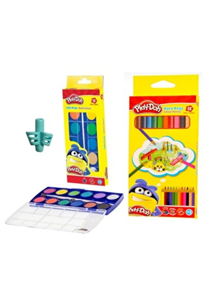 Play Doh 12 Renk Sulu Boya Kuru Boya Seti Kalem Tutmaçlı Tam Boy