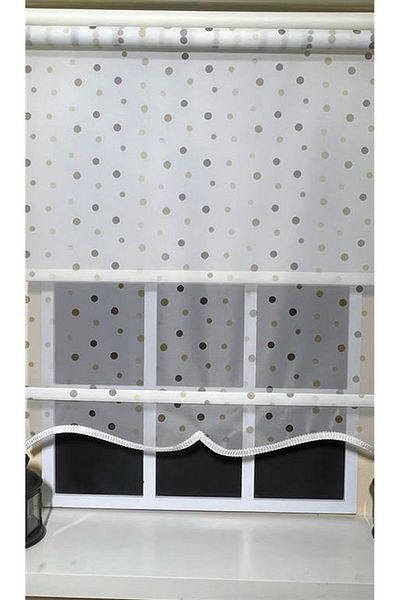 StorBurada Polka Dot Tulle and Ecru Roller Blinds - Double Mechanism St 043