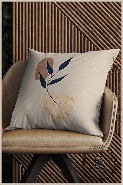 SasoHome Сучасний дизайн темно-синього листя з візерунком з 4-х частин з цифровим друком на подушках на кремовій основі