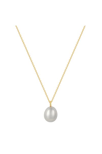 Glanzstücke München Silberhalskette Kette mit Anhänger Sterling Silber gelbgold Süßwasser-Zuchtperle grau