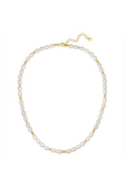 Glanzstücke München Perlenhalskette Kette Sterling Silber gelbgold Süßwasser-Zuchtperle weiß