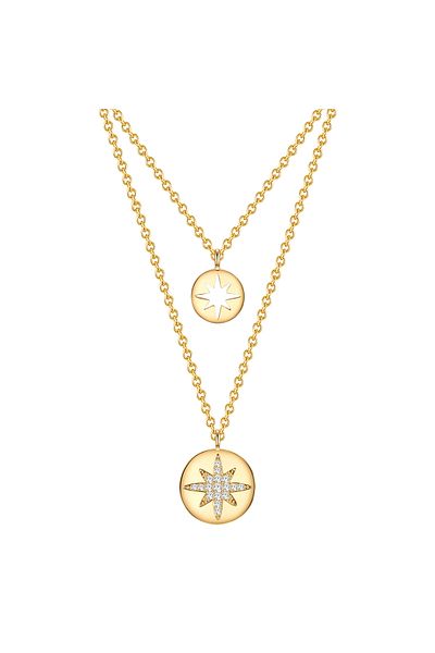 Lulu & Jane Modeschmuckhalskette Kette Mit Anhänger Gelbgold Zirkonia Weiß
