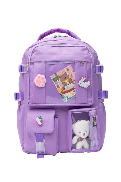 QUOVO Kawaii Korean Style - Orthopedic Daily School Bag with Full Accessories, Lunch Set for Girls and Boys