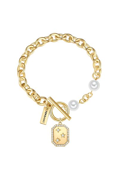 YOKOAMİİ Modeschmuckarmband Armband gelbgold Perle (synth.) weiß Zirkonia weiß