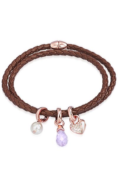 Lulu & Jane Armband mit Kristallen von Swarovski® Armband braun Perle (synth.) weiß verziert mit Kristallen von