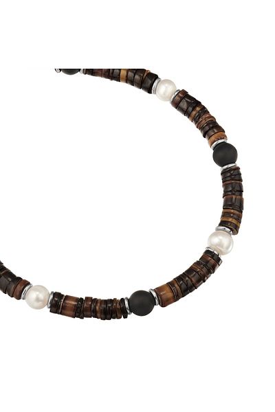 True Rebels Perlenarmband Armband Edelstahl Süßwasser-Zuchtperle weiß Muschelkernperle braun Achat schwarz