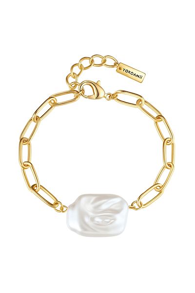 YOKOAMİİ Modeschmuckarmband Armband gelbgold Perle (synth.) weiß