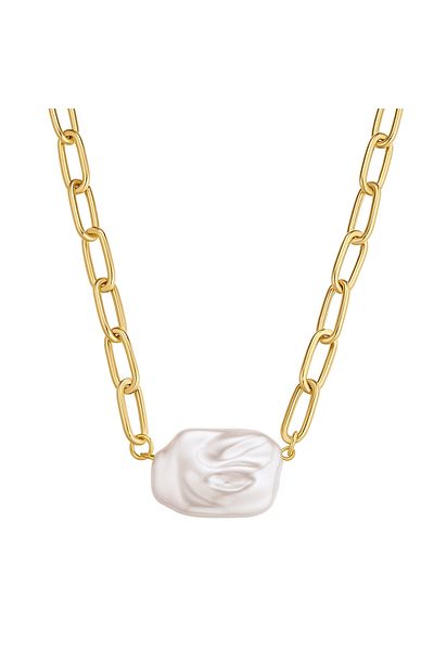 YOKOAMİİ Modeschmuckhalskette Kette gelbgold Perle (synth.) weiß