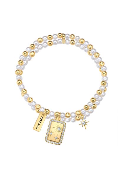 YOKOAMİİ Perlenarmband Armband gelbgold Perle (synth.) weiß Zirkonia weiß