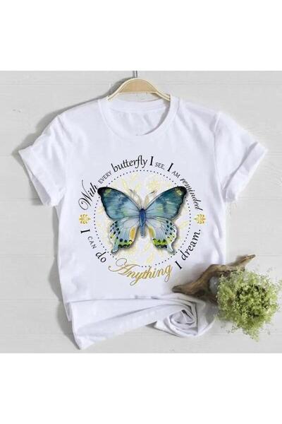 THİS GYOX Women's Printed Detail Oversize Bol Cut T-Shirt with Cycling Neck
