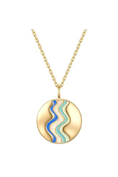 Glanzstücke München Silberhalskette Kette mit Anhänger Sterling Silber gelbgold Opal weiß Emaille blau
