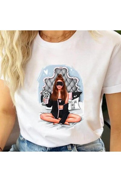 THİS GYOX Women's Printed Detail Oversize Bol Cut T-Shirt with Cycling Neck