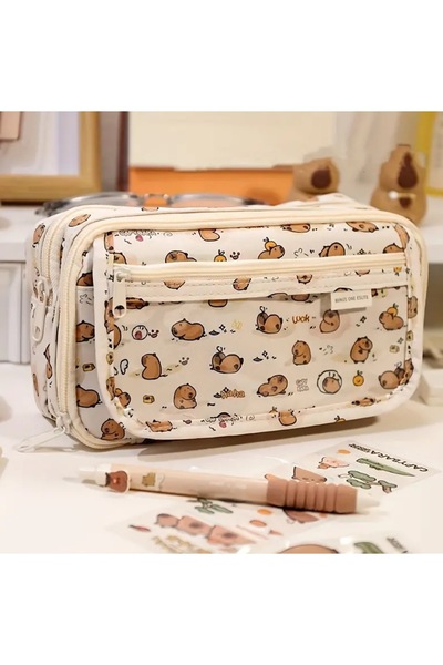 Kawai Capybara Transparent Window Multi Compartment Large Capacity Pen Holder...