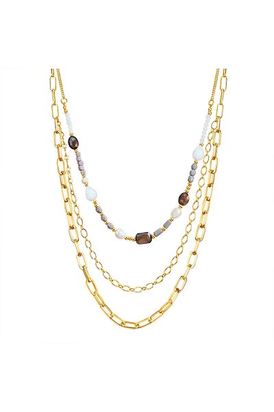 Lulu & Jane Modeschmuckhalskette Kette gelbgold Muschelkernperle weiß Kristall