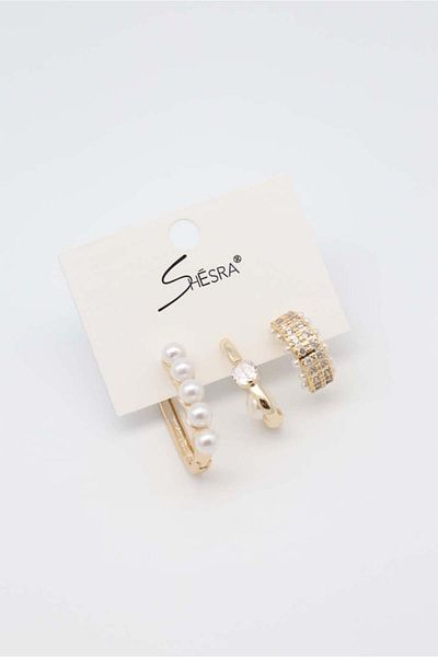 CA SHOPPİNG Pearl Stone Triple Steel Anti-Arroof Stainless Earring Set