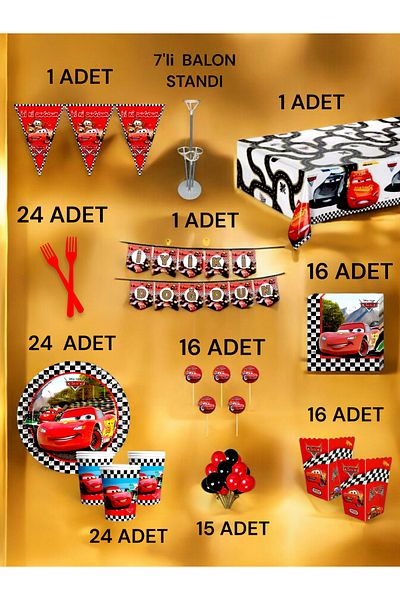 VibeHome 24 Person Cars Themed 2XL Pack - Birthday Party & Fun Events