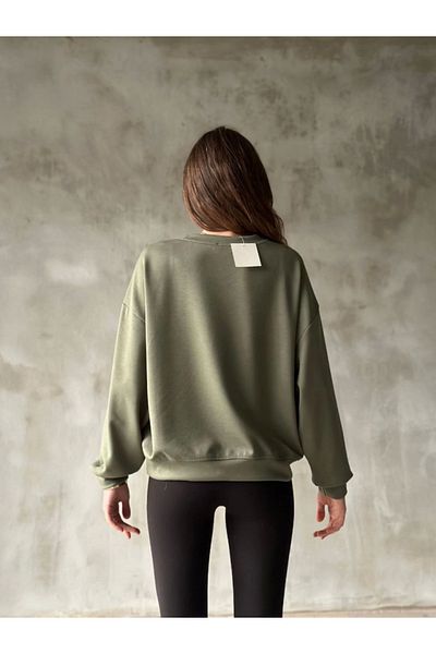 Moda Asmira Osy Modal Soft Textured Fabric Crew Neck Oversize Sweatshirt - Khaki