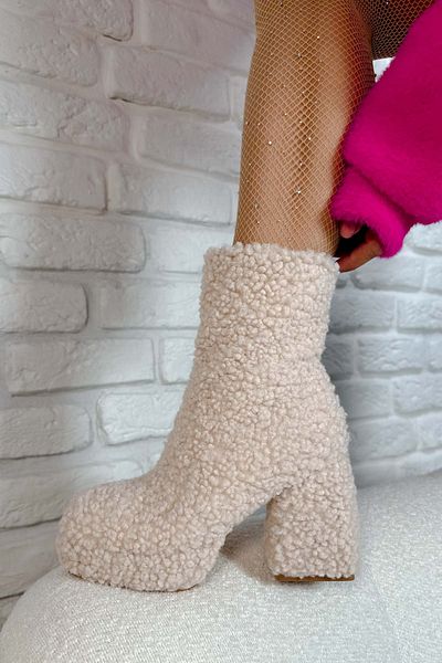 Shoebutik Marliyn Beige βελούδινες μπότες πλατφόρμας