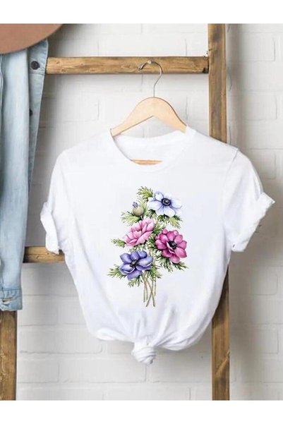 THİS GYOX Women's Printed Detail Oversize Bol Cut T-Shirt with Cycling Neck