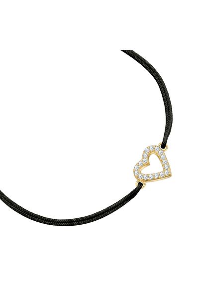 Glanzstücke München Textilarmband Armband Sterling Silber Gelbgold Textil (SCHWARZ) Zirkonia Weiß