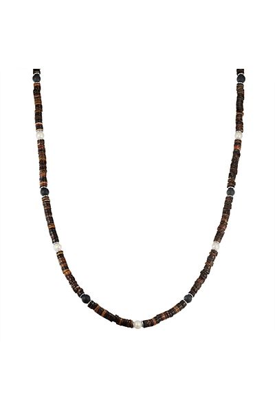 True Rebels Perlenkette Kette Edelstahl Süßwasser-Zuchtperle weiß Muschelkernperle braun Achat schwarz