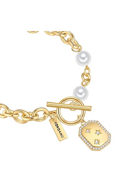 YOKOAMİİ Modeschmuckarmband Armband gelbgold Perle (synth.) weiß Zirkonia weiß