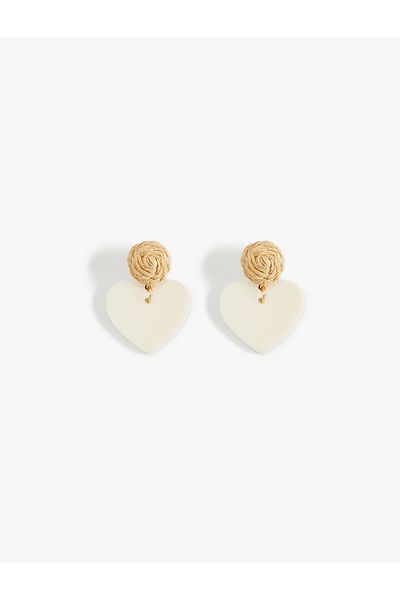 Koton Straw Detailed Heart Earrings