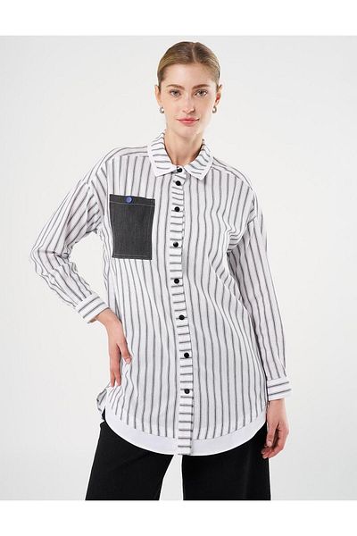 KYR Black Striped Denim Tunic