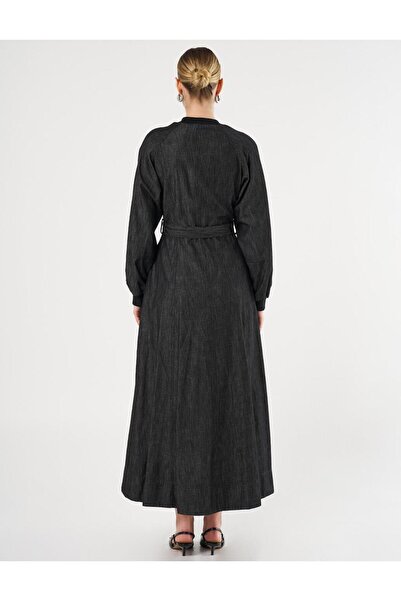 Kayra Kapak Cepli Denim Elbise Siyah