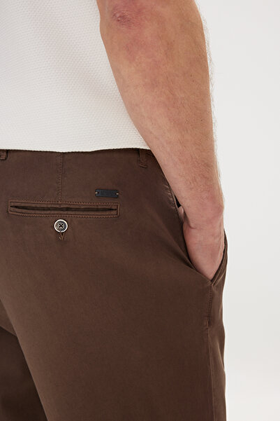 ALTINYILDIZ CLASSICS Men's Brown Cotton Slim Fit Slim Fit Side Pocket Pleated Casual Pants